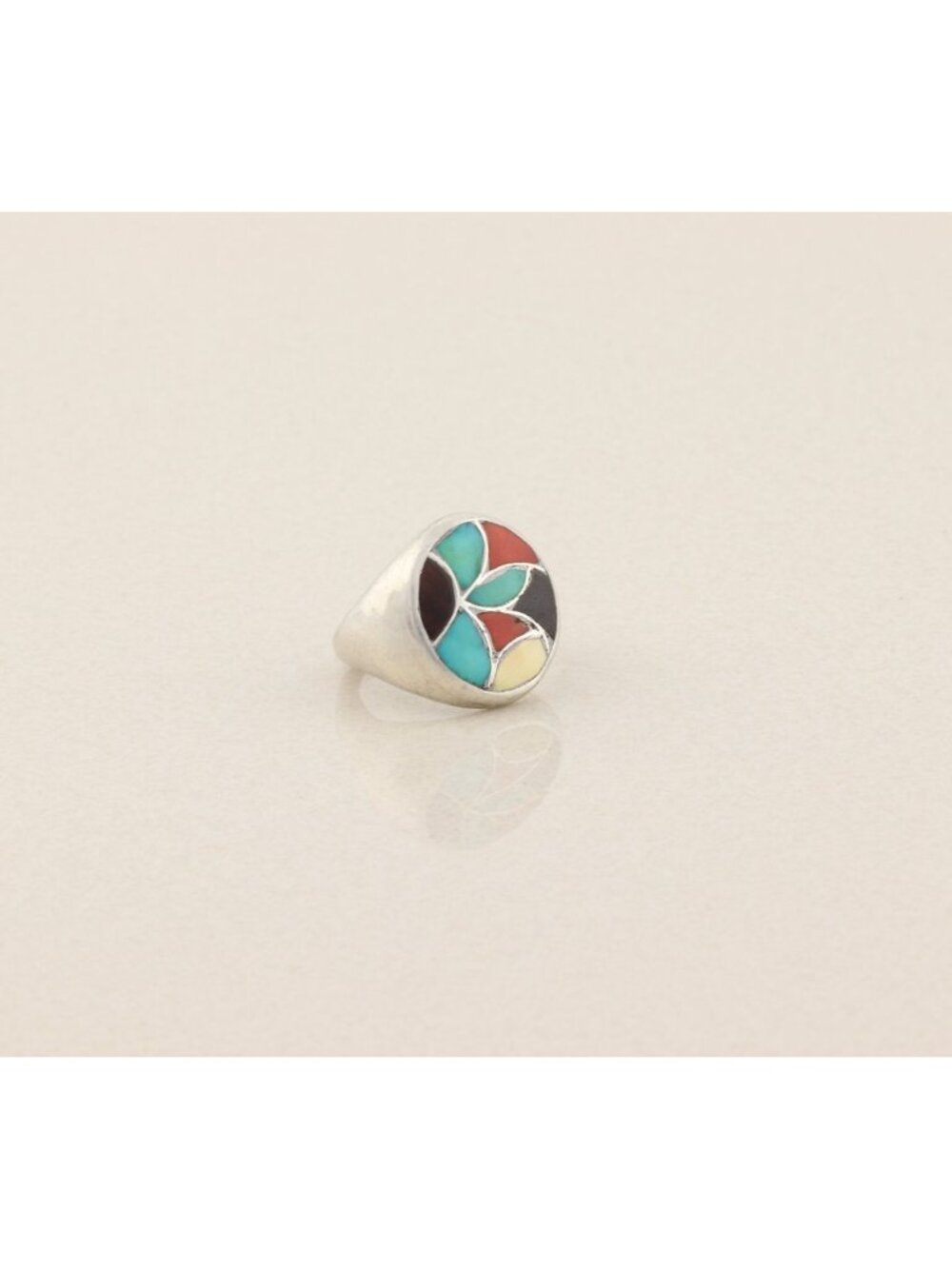 Men's or Women's Sterling Silver Turquoise Coral Onyx Ring Size 9 1/2 - Picture 7 of 9